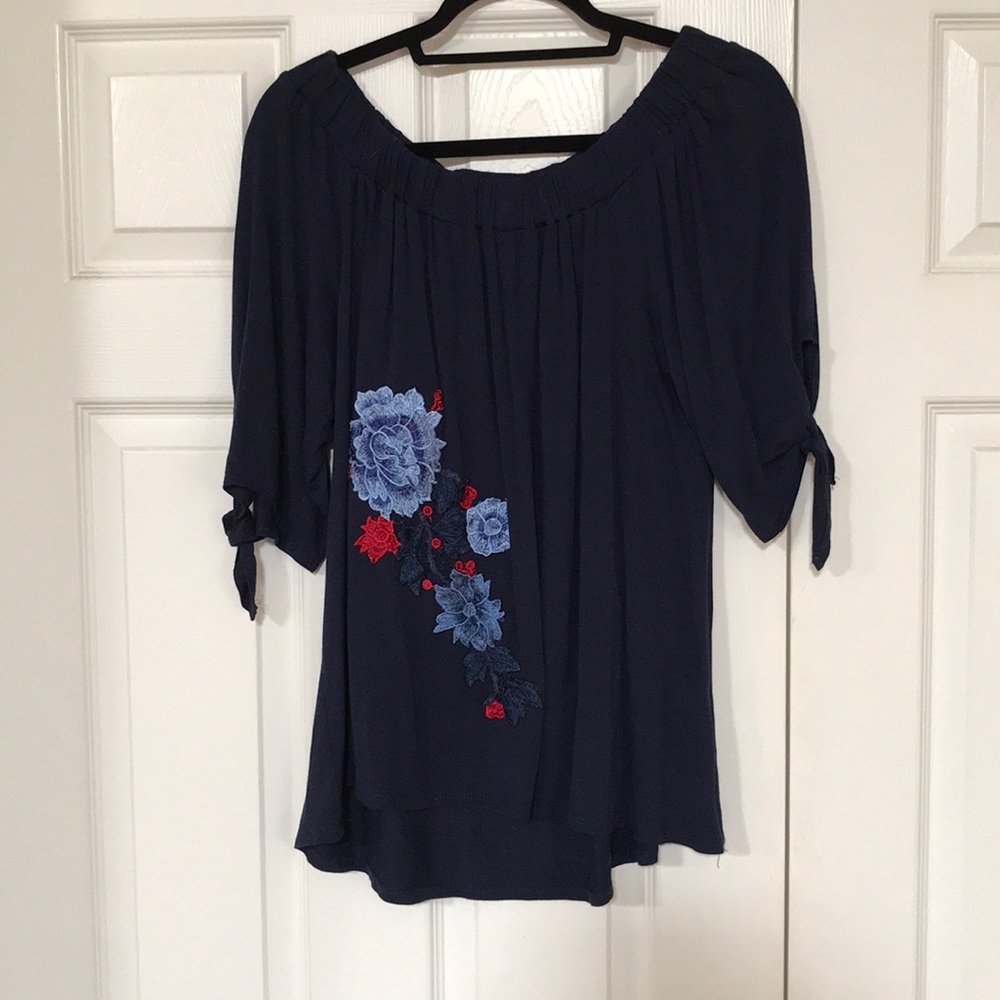 Off the shoulder navy lace top